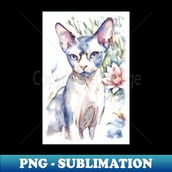 Sphynx and flowers watercolor - Artistic Sublimation Digital File - Instantly Transform Your Sublimation Projects