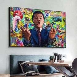 street graffiti art the wolf of wall street canvas poster money motivational living room decorative painting cuadros wal