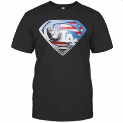 Superman Los Angeles Raiders And Los Angeles Dodgers American Flag T-Shirt