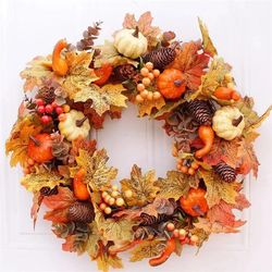 Halloween 2023 Decor Door Pumpkin Wreath Autumn Colour Maple Leaf Garland Door Wreath  Autumn fall christmas Wreath