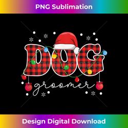 Dog Groomer Christmas Red Plaid Santa Hat Lights Grooming Tank T - Chic Sublimation Digital Download - Spark Your Artistic Genius