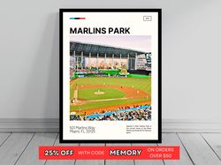 Marlins Park Miami Marlins Poster Ballpark Art MLB Stadium Poster Oil Painting Modern Art Travel