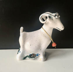 Male Ram with Horns Good Art Pottery USSR Soviet Russia White Animal Figurine Mountain Goat Porcelain Vintage 1980s