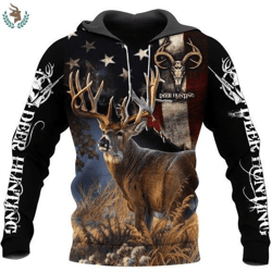 Hunting Deer American Flag Hoodie 3D V