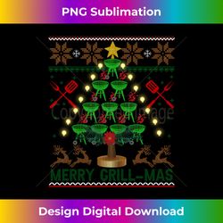 Merry Grill-Mas Christmas Grilling BBQ Smoker Ugly Sweater Long Sl - Sleek Sublimation PNG Download - Enhance Your Art with a Dash of Spice