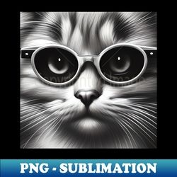 Cat Wearing Glasses Black  White - Unique Sublimation PNG Download - Enhance Your Apparel with Stunning Detail