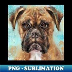 Expressive Painting of a Brown Coated Boxer Dog on Light Blue Background - Artistic Sublimation Digital File - Transform Your Sublimation Creations