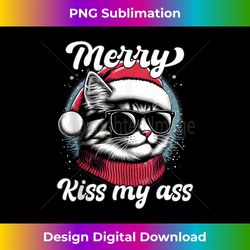 Merry Kiss My Ass Cat Santa Hat Sunglass Funny Christmas Day Tank - Sophisticated PNG Sublimation File - Infuse Everyday with a Celebratory Spirit