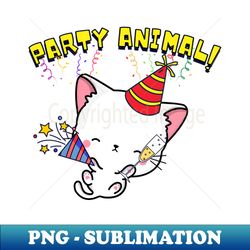 Party Animal White Cat - Sublimation-Ready PNG File - Perfect for Personalization