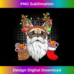 Xmas Santa Pug Tree Lights Reindeer Antlers Candy Christmas Tank - Luxe Sublimation PNG Download - Striking & Memorable Impressions