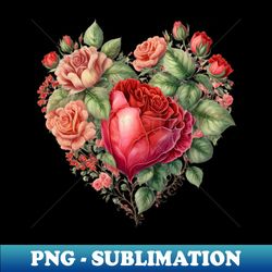 Heart Shaped Blooming Rose Flowers Bush - Vintage Sublimation PNG Download - Perfect for Creative Projects
