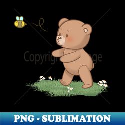 Little Bear Cub Chasing a Bee - PNG Sublimation Digital Download - Bold & Eye-catching