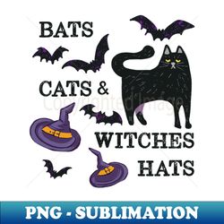 Bats Cats  Witch Hats - PNG Transparent Digital Download File for Sublimation - Transform Your Sublimation Creations
