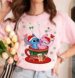 Disney Stitch and Angel Christmas Coffee Cup Balloon Shirt, Disneyland Christmas Holiday Vacation Trip, Lilo and Stitch