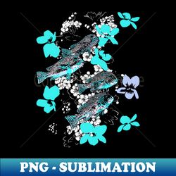 School of Fishes with Flowers Summer Style - Signature Sublimation PNG File - Perfect for Sublimation Mastery
