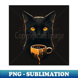 Black Cat Drinking Coffee Coffee Cat Lover - Modern Sublimation PNG File - Create with Confidence