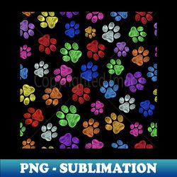 Doodle colorful paw print black background - Instant Sublimation Digital Download - Perfect for Sublimation Art
