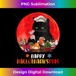 Womens Black Cat Happy Hallothanksmas Baker Cat Halloween Christmas V- - Eco-Friendly Sublimation PNG Download - Tailor-Made for Sublimation Craftsmanship