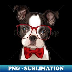boxer puppy wearing red glasses and bow tie - retro png sublimation digital download - unleash your inner rebellion