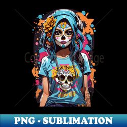 Dia de los Muertos Sugar Skull Punk Girl - Instant PNG Sublimation Download - Fashionable and Fearless
