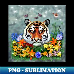 Tiger and Flowers - Instant PNG Sublimation Download - Vibrant and Eye-Catching Typography