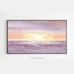 Samsung Frame TV Art Sunset Ocean Seascape Dawn Twilight Purple Sky Watercolor, Downloadable Digital Download Art