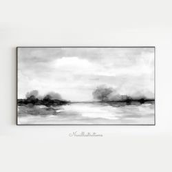 Samsung Frame TV Art Black and White Landscape Field Watercolor Countryside Gray Minimalist Digital Download File