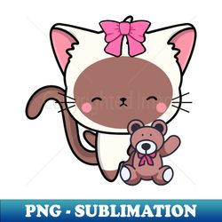 Cute white cat holds a teddy bear - Modern Sublimation PNG File - Unlock Vibrant Sublimation Designs