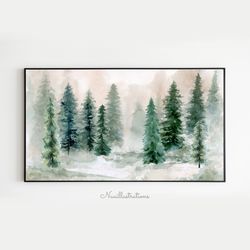 samsung frame tv art winter pine tree snow landscape watercolor painting digital download file