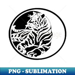 Tiger Silhouette In Black Tribal Tattoo Style Vector Art - PNG Sublimation Digital Download - Perfect for Creative Projects