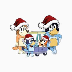 Funny Bluey Dog Christmas With Santa Hat PNG Download