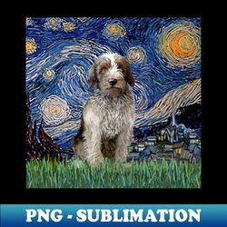Starry Night Adapted to Include an Italian Spinone Roan Puppy - Retro PNG Sublimation Digital Download - Unleash Your Creativity