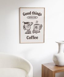 Coffee Quote Print, Coffee Poster, Coffee Shop Prints, Retro Kitchen Wall Art, Large Printable Art, Coffee Gifts, Downlo