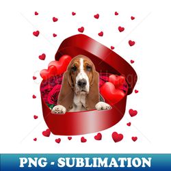 Basset Hound Dog In Sweet Heart Box Happy Valentines Day - Exclusive PNG Sublimation Download - Fashionable and Fearless