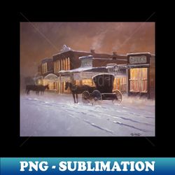 downtown snowy city oil on canvas - sublimation-ready png file - unleash your creativity