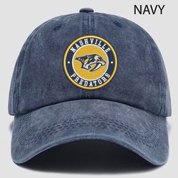 NHL Nashville Predators Embroidered Distressed Hat, NHL Nashville Predators Logo Embroidered Hat, NHL Logo Vintage Hat
