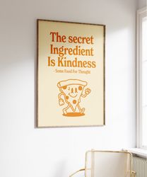 Kindness Retro Quote Wall Art, Retro Pizza Print, Digital Download Wall Print, Trendy Wall Art, Retro Wall Decor Boho, D