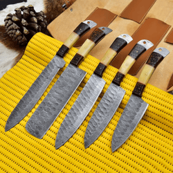 Custom Handmade Damascus Steel Chef Knives 5 Pc Set, BBQ Knife Bundle, Kitchen Cutlery Gift Set, Birthday Gift Am indus.