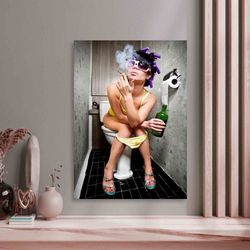 wall art  smoking woman in toilet, fashion girl artwork, smoking canvas art, vouge canvas art, erotic canvas art, sexy w