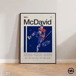 Connor McDavid Poster, Edmonton Oilers Poster, NHL Poster, Hockey Poster, Sports Poster, Mid-Century Modern, Sports Bedr