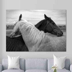 Wall art  Horse Canvas, Two Horses Canvas, Large Canvas Print, Lovely Wall Decor, Friendship Canvas, Nature Canvas, Blac