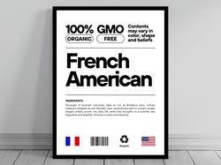 French American Unity Flag Poster  Mid Century Modern  American Melting Pot  Rustic Charming French Humor  US Patriotic