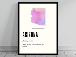 Funny Arizona Definition Print  Arizona Poster  Minimalist State Map  Watercolor State Silhouette  Modern Travel  Word A