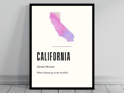Funny California Definition Print  California Poster  Minimalist State Map  Watercolor Silhouette  Modern Travel  Word A