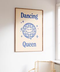 Dancing Queen Blue Wall Art, Trendy Printable Art, Retro Print, Preppy Wall Art Prints, Disco Art, Retro Funky Decor, Tr
