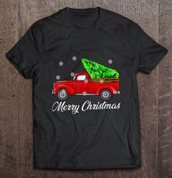 Merry Christmas Red Truck Christmas Tree Snowflakes T-shirt