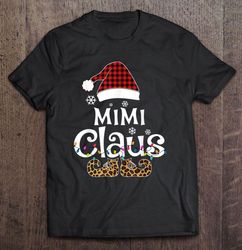 Mimi Claus Plaid Santa Hat Leopard Christmas Lights Gift TShirt