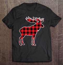 Moose Red Plaid Christmas Black TShirt