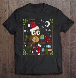 Owl Santa Hat Cross Stitch Christmas Tee Shirt