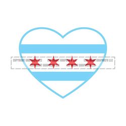 Chicago Illinois Flag Heart Flags vector .eps, .dxf, .svg .png. Vinyl Cutter Ready, T-Shirt, CNC clipart graphic 2146